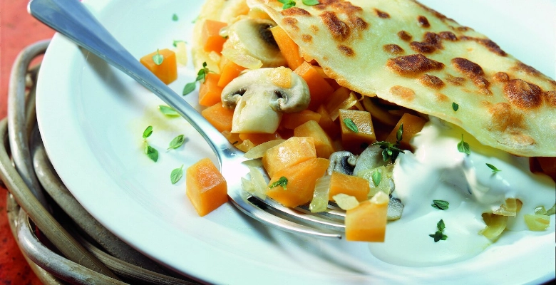 Crêpes au potiron et aux champignons bio
