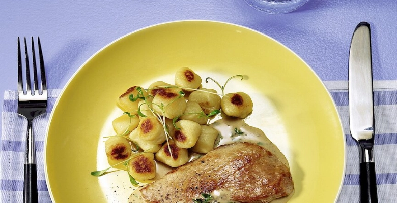 Escalopes de veau aux gnocchis au cresson bio