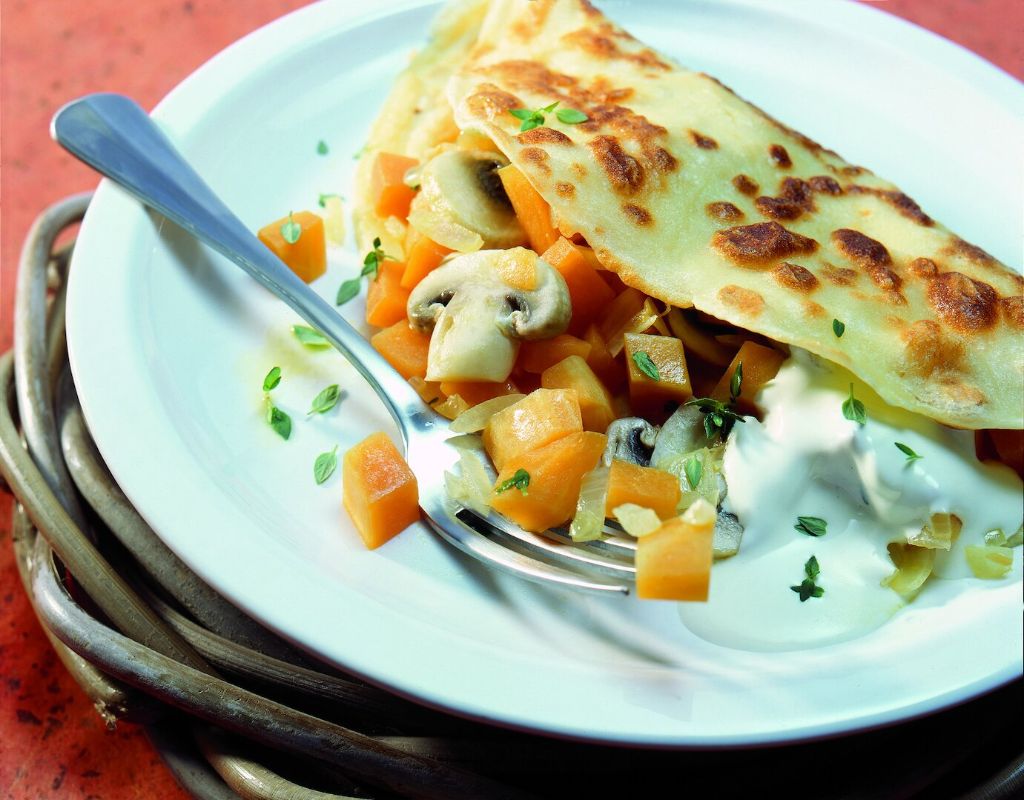 Bio-Omeletten mit Kürbis-Champignon-Füllung